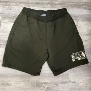 Puma‎ Mens Sweat Shorts Camo Logo Green Athletic Casual Lounge Size Medium